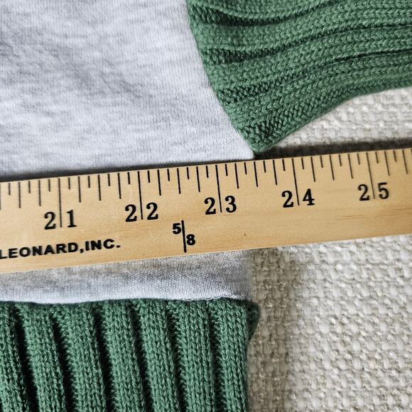 New Fitz+Eddi Color Block Mix Media Crop Sweater with Hood Green Brown Blue Gray - Picture 6 of 9